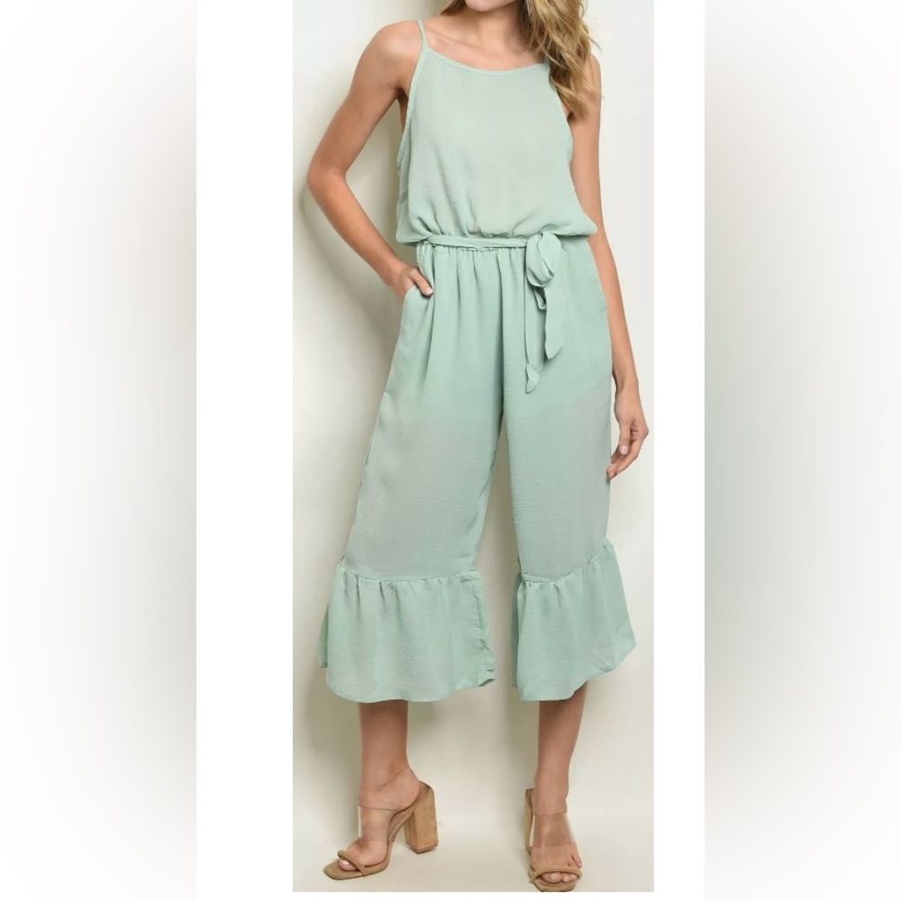 Entro Boutique Ruffle Jumpsuit, Mint Green